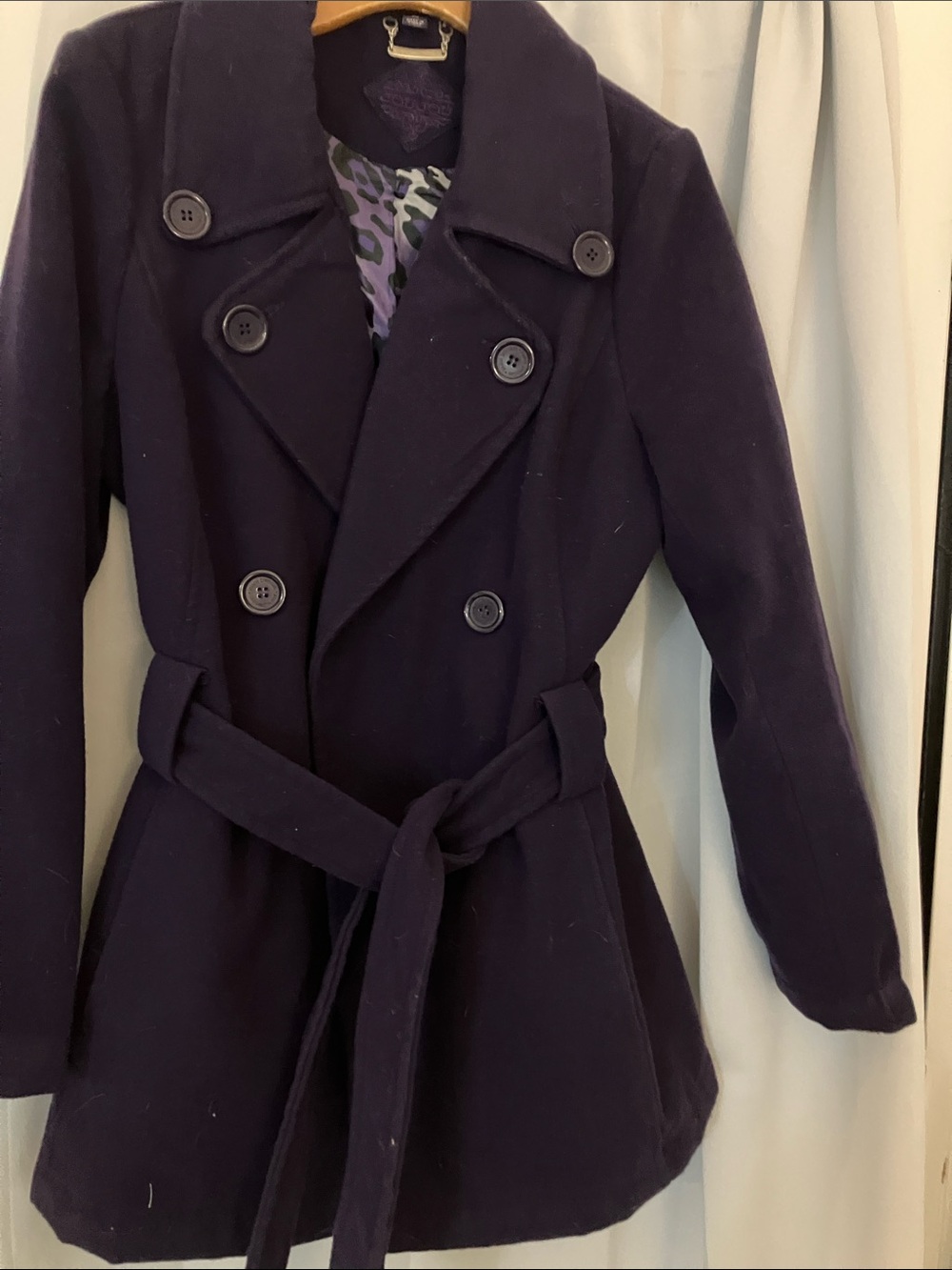 Jou Jou Dark Purple Double-Breasted Peacoat with Belt